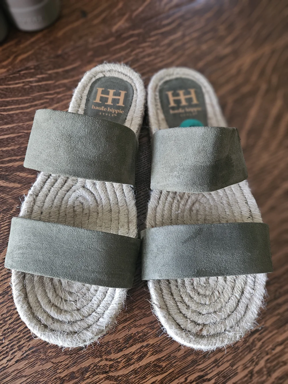 Haute Hippie Nori Olive Green Espadrille Slide Sandals Size 8